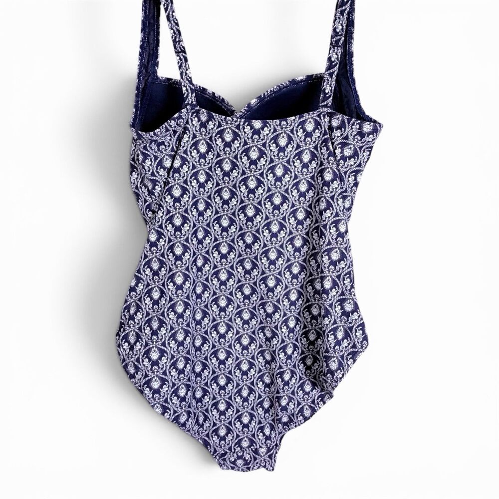 nip tuck tummy control ruched one piece swimsuit women size 8 blue medallion - Picture 2 of 8
